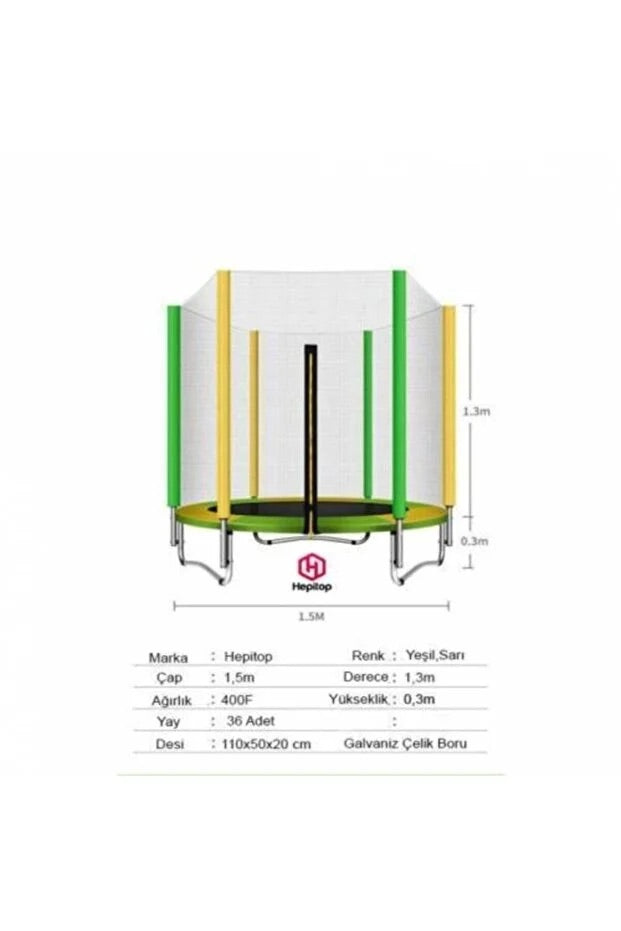 Katlanabilir Ev Tipi Trambolin Fileli Korumalı Büyük Boy 140 Cm Çocuk Trampolini 5 Ft Trambolin