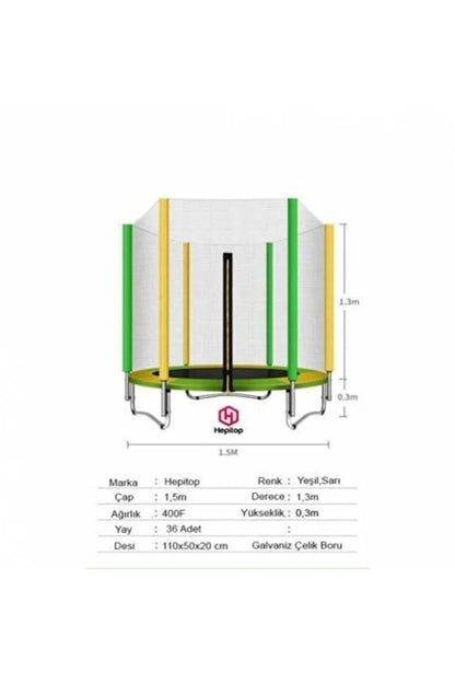Katlanabilir Ev Tipi Trambolin Fileli Korumalı Büyük Boy 140 Cm Çocuk Trampolini 5 Ft Trambolin