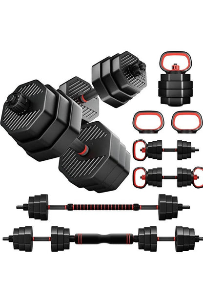 4’ü 1 Arada Dambıl Seti 20 KG | Ayarlanabilir Dumbbell – Barbell – Kettlebell – Şınav Barı Spor Seti