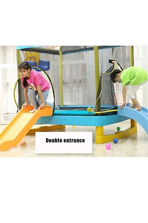 Fileli Trambolin ve Kaydıraklı Oyun Seti – 180x130 cm | Güvenli Dış Mekan Oyun Alanı