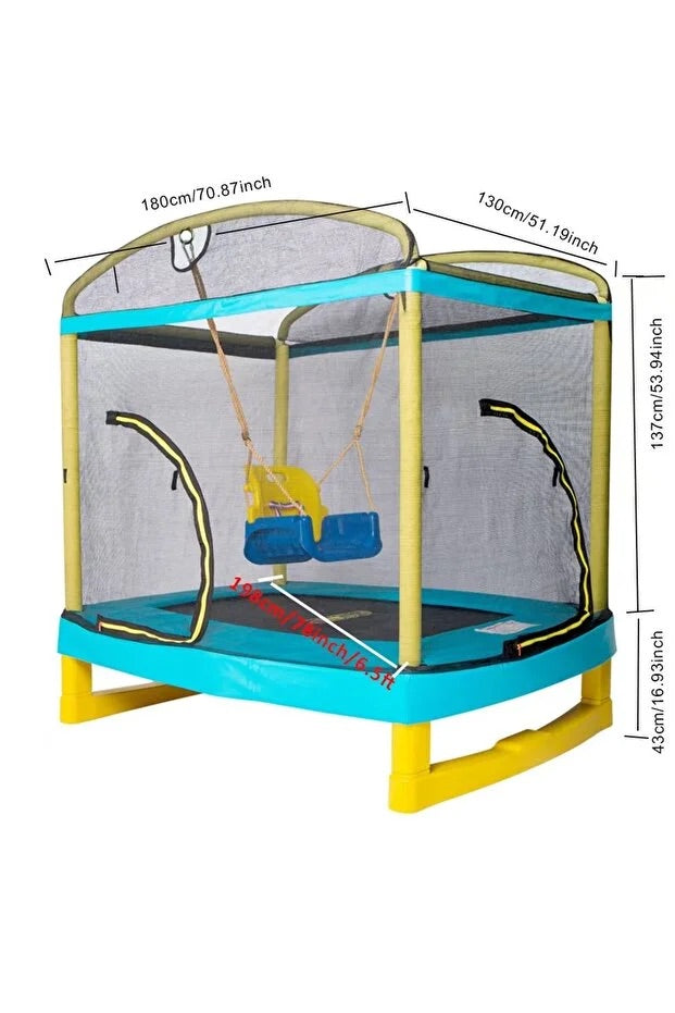 Fileli Trambolin ve Kaydıraklı Oyun Seti – 180x130 cm | Güvenli Dış Mekan Oyun Alanı