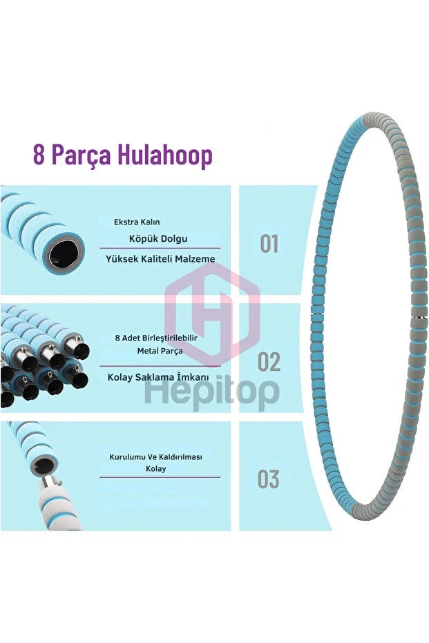 8 Parça Ağırlıklı Metal Hulahop Büyük Boy 85 Cm Çapında 750 GR Hula Hoop