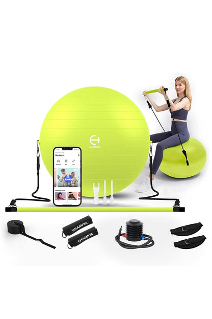 CHAMPYA Patlamaya Dayanıklı Yoga Fitness Topu Seti | Evde Core Güçlendirme, Evde Pilates Seti