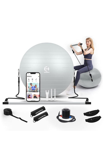 CHAMPYA Patlamaya Dayanıklı Yoga Fitness Topu Seti | Evde Core Güçlendirme, Evde Pilates Seti