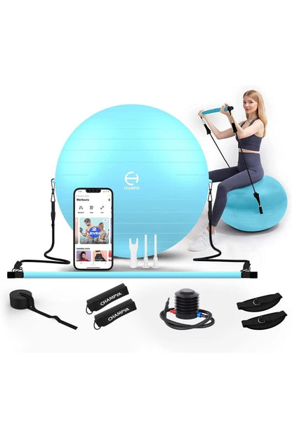 CHAMPYA Patlamaya Dayanıklı Yoga Fitness Topu Seti | Evde Core Güçlendirme, Evde Pilates Seti