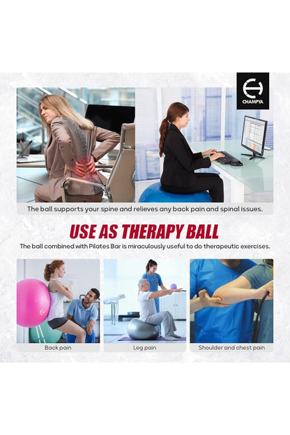 CHAMPYA Patlamaya Dayanıklı Yoga Fitness Topu Seti | Evde Core Güçlendirme, Evde Pilates Seti