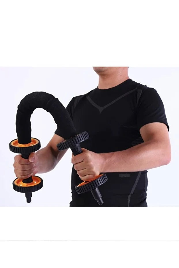 3in1 Ab Wheel Tekerlekli Mekik Aleti Elastik Fitness Bar Kol ve Karın Kasları Bük Bük Egzersiz Aleti