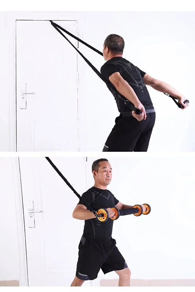 3in1 Ab Wheel Tekerlekli Mekik Aleti Elastik Fitness Bar Kol ve Karın Kasları Bük Bük Egzersiz Aleti