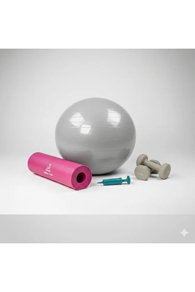Premium Ev Tipi Pilates ve Fitness Seti - Top, Mat ve 2x1kg Dambıl