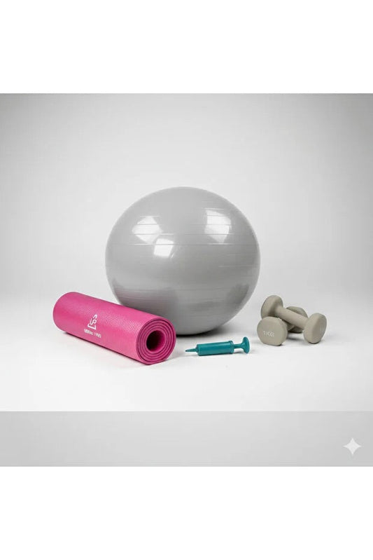 Premium Ev Tipi Pilates ve Fitness Seti - Top, Mat ve 2x1kg Dambıl
