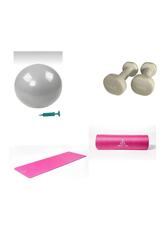 Premium Ev Tipi Pilates ve Fitness Seti - Top, Mat ve 2x1kg Dambıl
